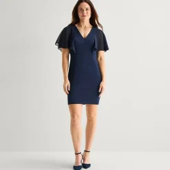 Jessica Howard Womens Petite V Neck Short Sleeve Sheath Dress