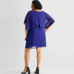 Jessica Howard Womens Plus Boat Neck 3/4 Sleeve Flutter Fit + Flare Dress