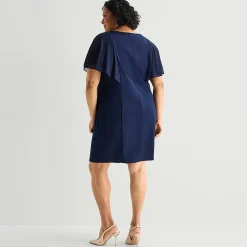 Jessica Howard Womens Plus V Neck Short Sleeve Sheath Dress