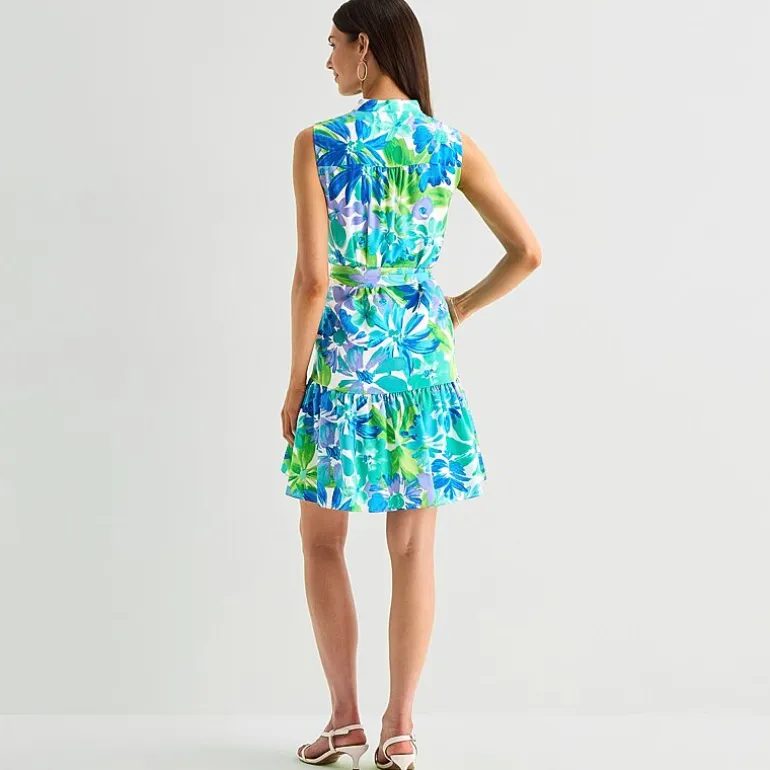 Jessica Howard Womens V Neck Sleeveless Floral Fit + Flare Dress