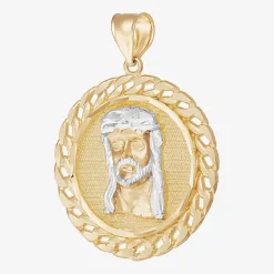 Jesus Head Mens 10K Gold Round Pendant