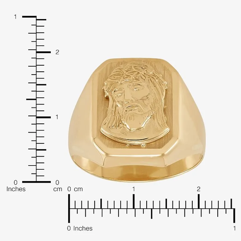 Jesus Mens 14K Gold Signet Ring