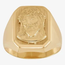 Jesus Mens 14K Gold Signet Ring