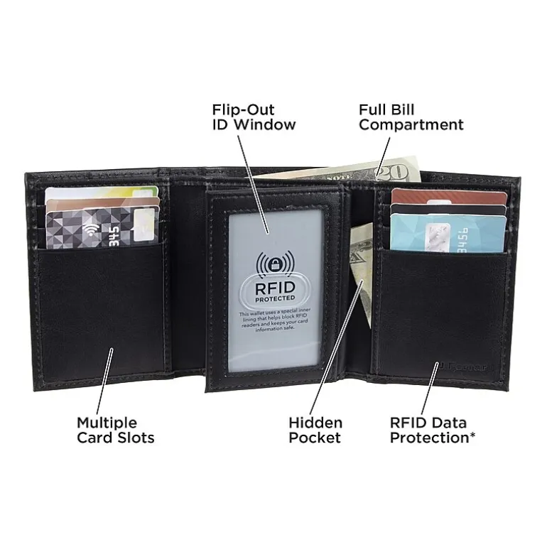 J. Ferrar Mens Extra Capacity Rfid Blocking Trifold Wallet