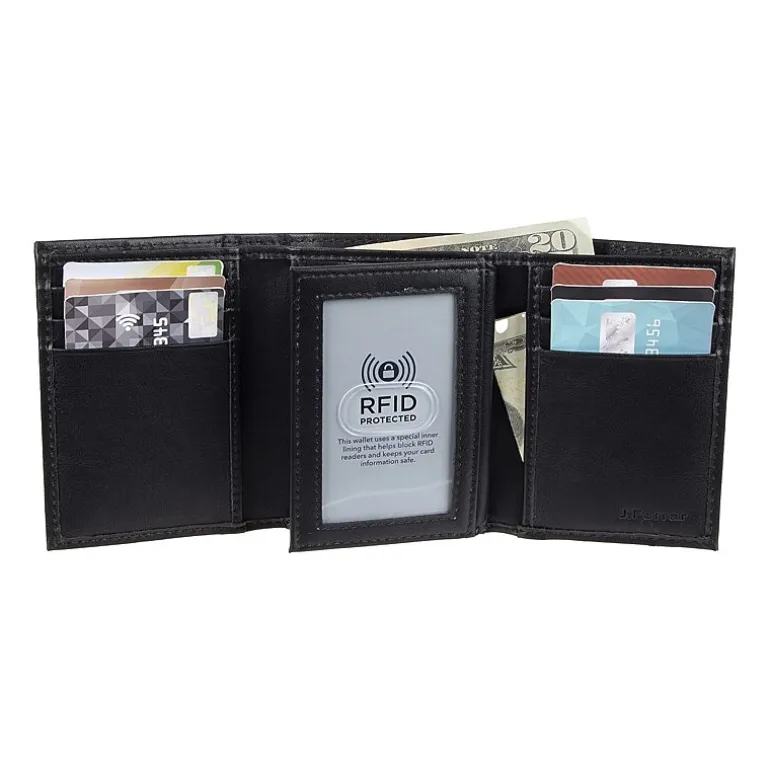 J. Ferrar Mens Extra Capacity Rfid Blocking Trifold Wallet