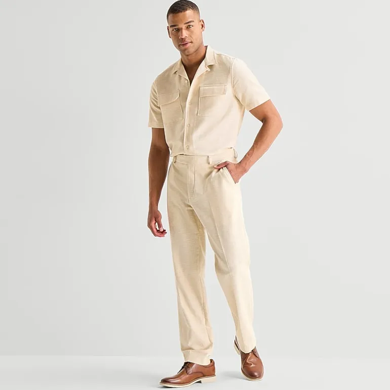 J. Ferrar Textured Mens Straight Fit Dress Flat Front Pant