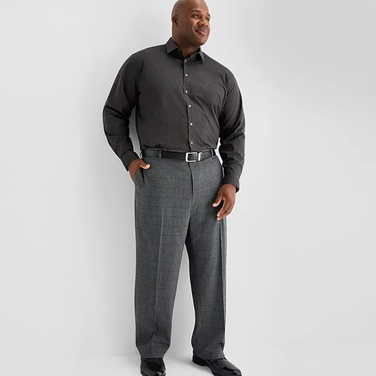 J. Ferrar Ultra Comfort Mens Big Stretch Fabric Regular Fit Plaid Flat Front Suit Pant