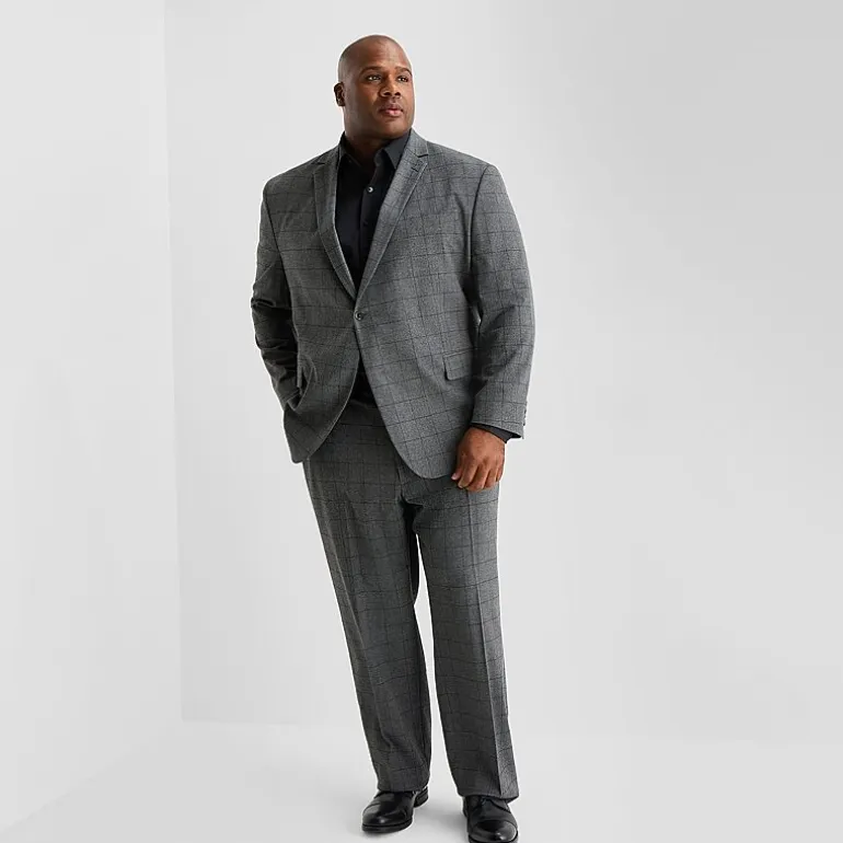 J. Ferrar Ultra Comfort Mens Stretch Fabric Slim Fit Plaid Big and Tall Suit Jacket