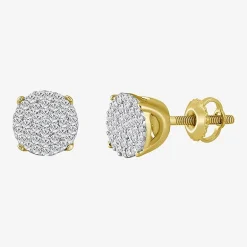 (J / I3) 1/5 CT. Natural White Diamond 10K Gold 6.4mm Oval Stud Earrings