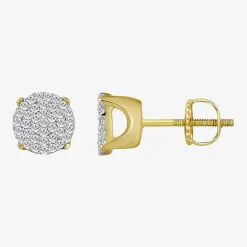 (J / I3) 1/5 CT. Natural White Diamond 10K Gold 6.4mm Oval Stud Earrings