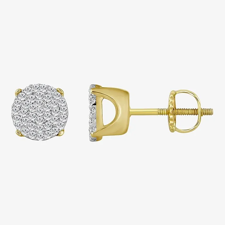 (J / I3) 1/5 CT. Natural White Diamond 10K Gold 6.4mm Oval Stud Earrings
