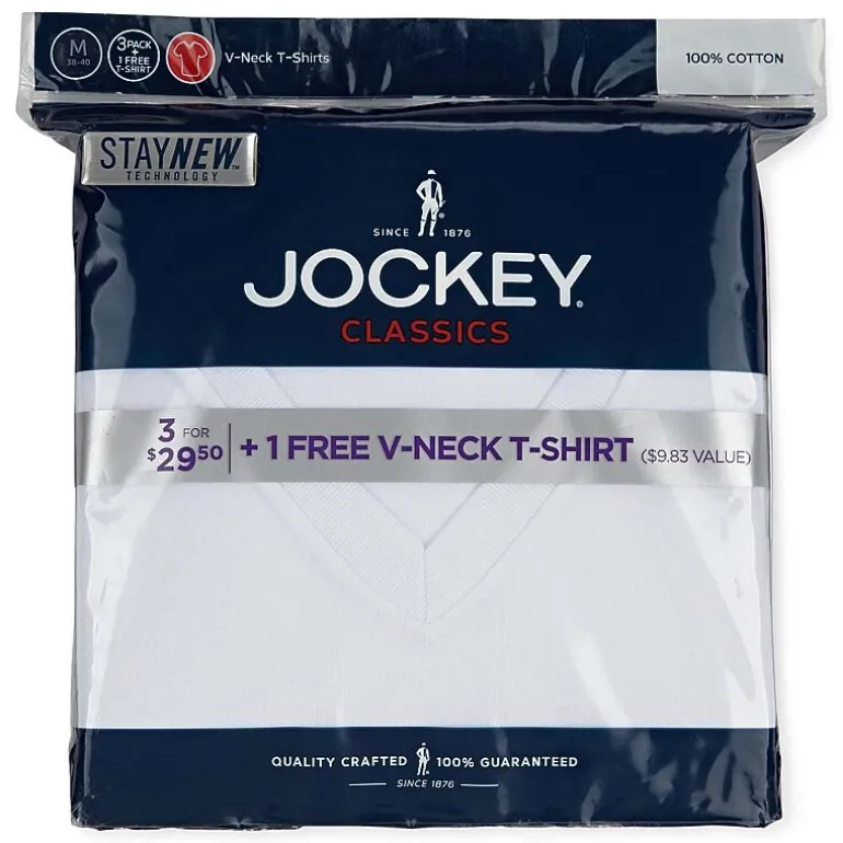 Jockey Classics Bonus Pack Mens 4 Pack Short Sleeve V Neck Moisture Wicking T-Shirt