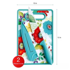 Jordana Floral Print 8" Chef Knife w/Sheath & Cutting Board Set