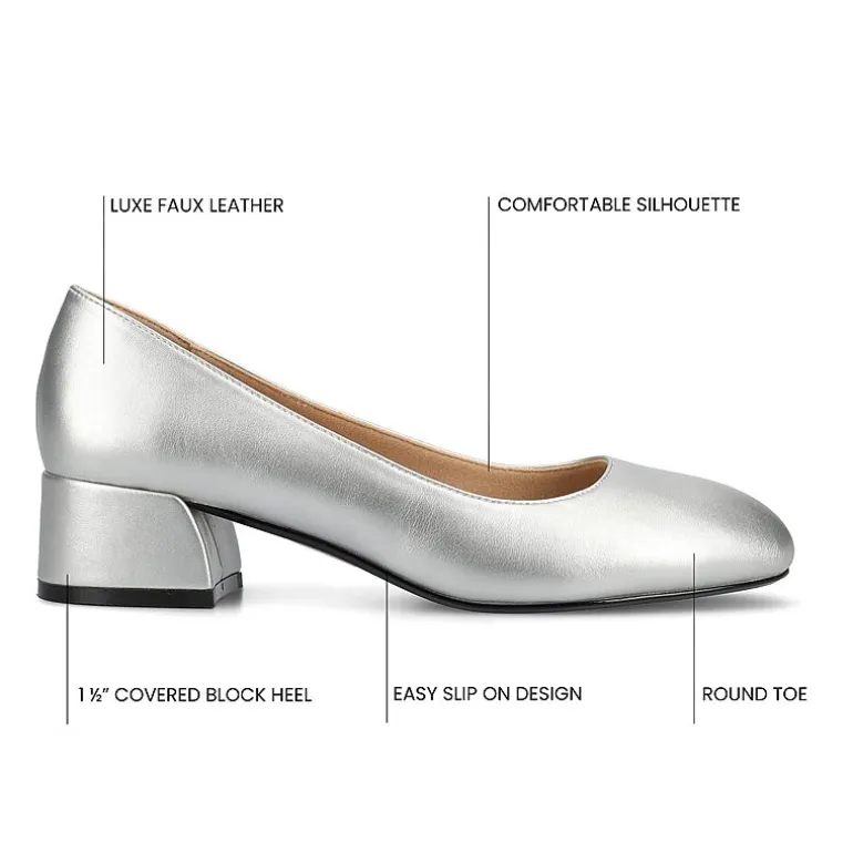 Journee Collection Saarii Womens Round Closed Toe Block Heel Pumps