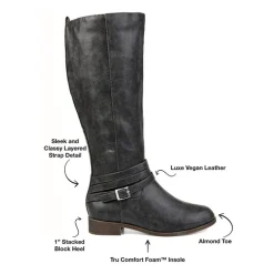 Journee Collection Womens Ivie Extra Wide Calf Stacked Heel Zip Riding Boots