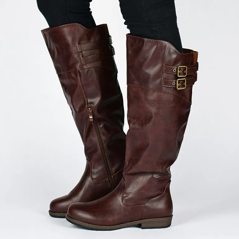 Journee Collection Womens Tori Double-Buckle Knee-High Riding Boots