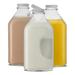 Joyjolt Glass Milk Bottles With Silicone Pour Lid Beverage Dispenser