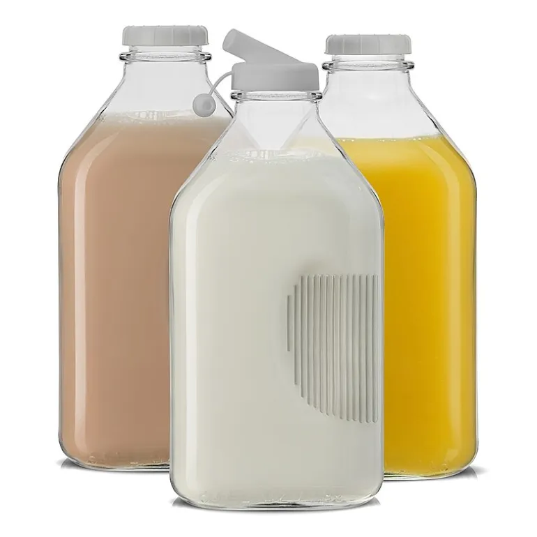 Joyjolt Glass Milk Bottles With Silicone Pour Lid Beverage Dispenser