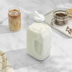 Joyjolt Glass Milk Bottles With Silicone Pour Lid Beverage Dispenser