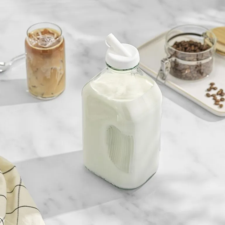 Joyjolt Glass Milk Bottles With Silicone Pour Lid Beverage Dispenser