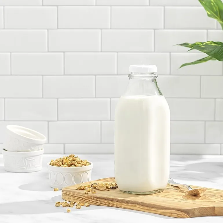 Joyjolt Glass Milk Bottles With Silicone Pour Lid Beverage Dispenser