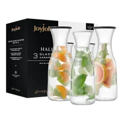 Joyjolt Hali Glass Bottle Pitcher With 6 Lids - 35 Oz - Set Of 3 Water Carafe