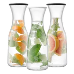 Joyjolt Hali Glass Bottle Pitcher With 6 Lids  - 35 Oz - Set Of 3 Water Carafe
