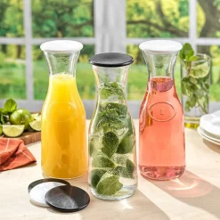 Joyjolt Hali Glass Bottle Pitcher With 6 Lids  - 35 Oz - Set Of 3 Water Carafe