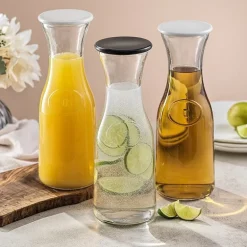 Joyjolt Hali Glass Bottle Pitcher With 6 Lids  - 35 Oz - Set Of 3 Water Carafe
