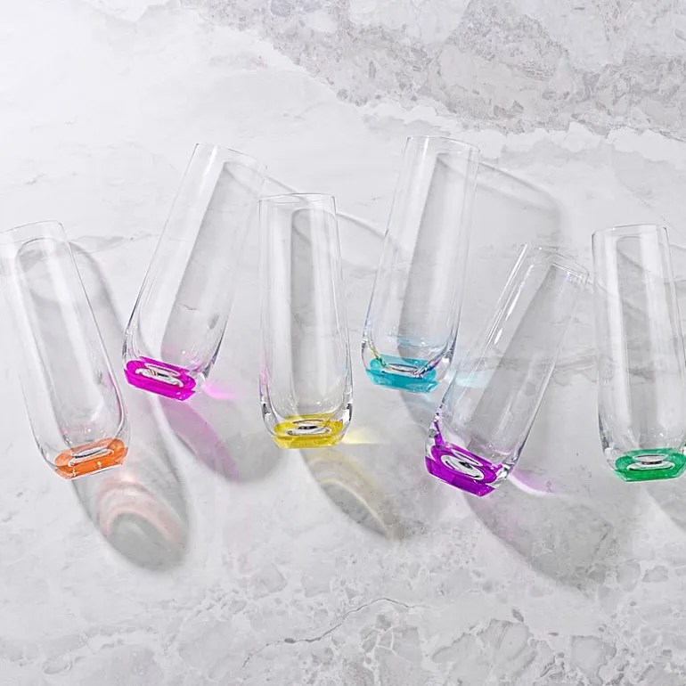 Joyjolt Hue Colored Stemless Glass - 9.4 Oz - Set Of 6 Champagne Flutes