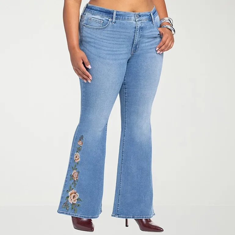 JS Jessica Simpson Embroidered Womens Plus High Rise Flare Leg Jean