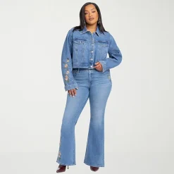 JS Jessica Simpson Embroidered Womens Plus High Rise Flare Leg Jean