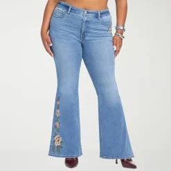 JS Jessica Simpson Embroidered Womens Plus High Rise Flare Leg Jean