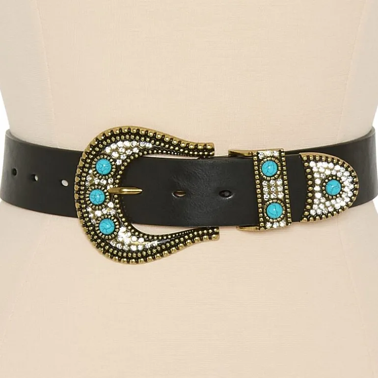 JS Jessica Simpson Turquoise Accented Casual Hip Belt Womens Belt