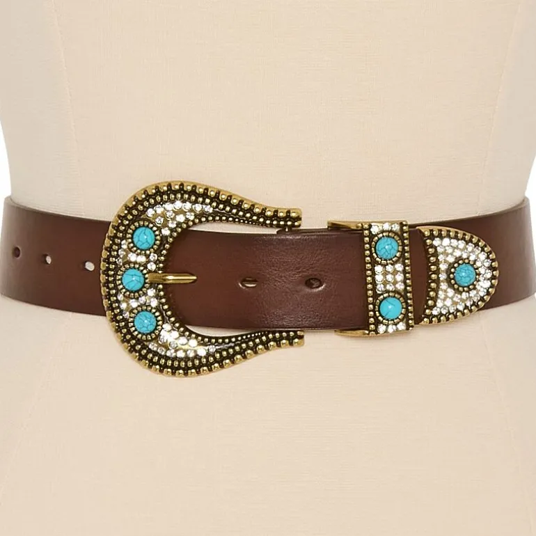 JS Jessica Simpson Turquoise Accented Casual Hip Belt Womens Belt