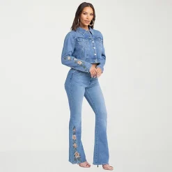 JS Jessica Simpson Womens Denim Embroidered Midweight Jacket
