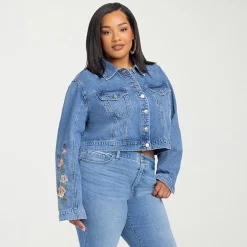 JS Jessica Simpson Womens Plus Denim Embroidered Midweight Jacket