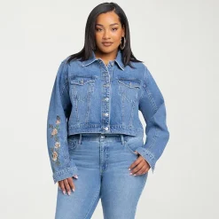 JS Jessica Simpson Womens Plus Denim Embroidered Midweight Jacket