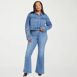 JS Jessica Simpson Womens Plus Denim Embroidered Midweight Jacket