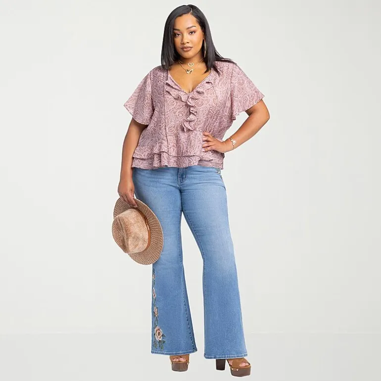 JS Jessica Simpson Womens Plus Split Tie Neck Short Sleeve Blouse