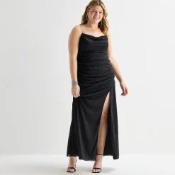 Jump Apparel Womens Juniors Plus Straight Neck Sleeveless Glitter Bodycon Dress