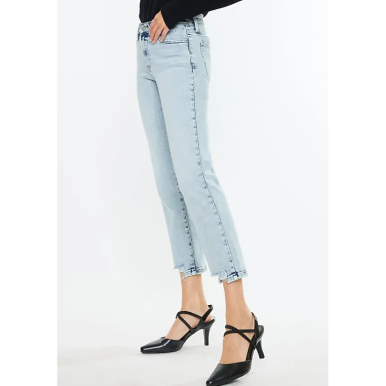 KanCan Women's Essentials Mid Rise Crop Straight Jeans Pam