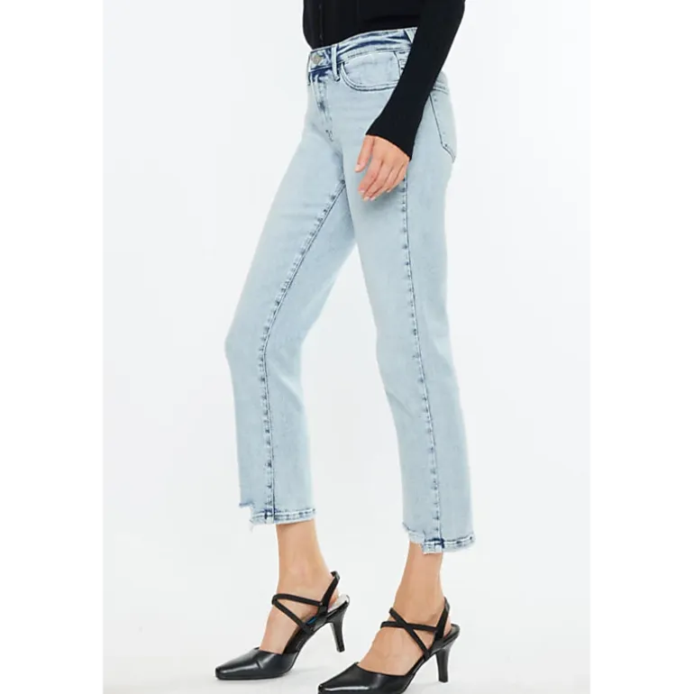 KanCan Women's Essentials Mid Rise Crop Straight Jeans Pam