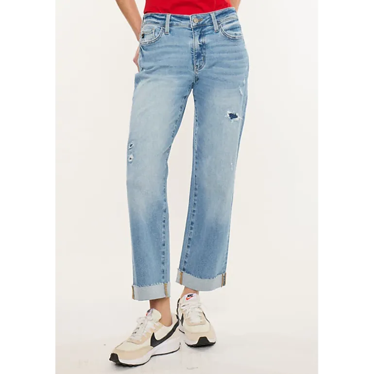 Kancan Women's Essentials Mid Rise Crop Straight Jeans Rocio