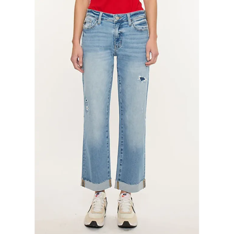 Kancan Women's Essentials Mid Rise Crop Straight Jeans Rocio
