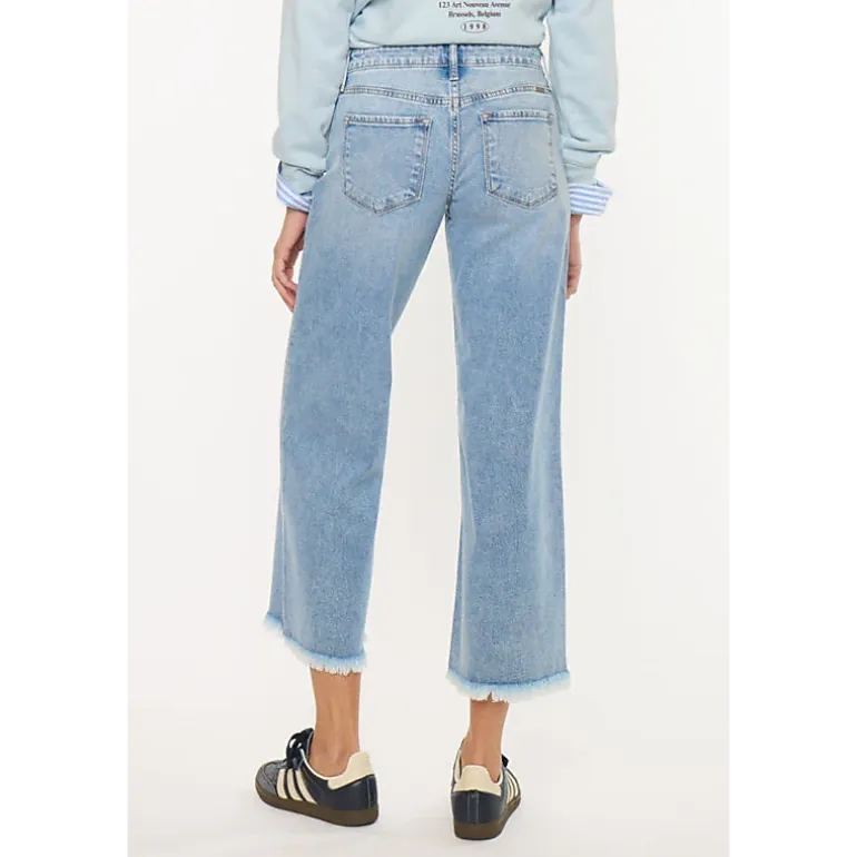 KanCan Women's Essentials Mid Rise Crop Wide Jeans Mal