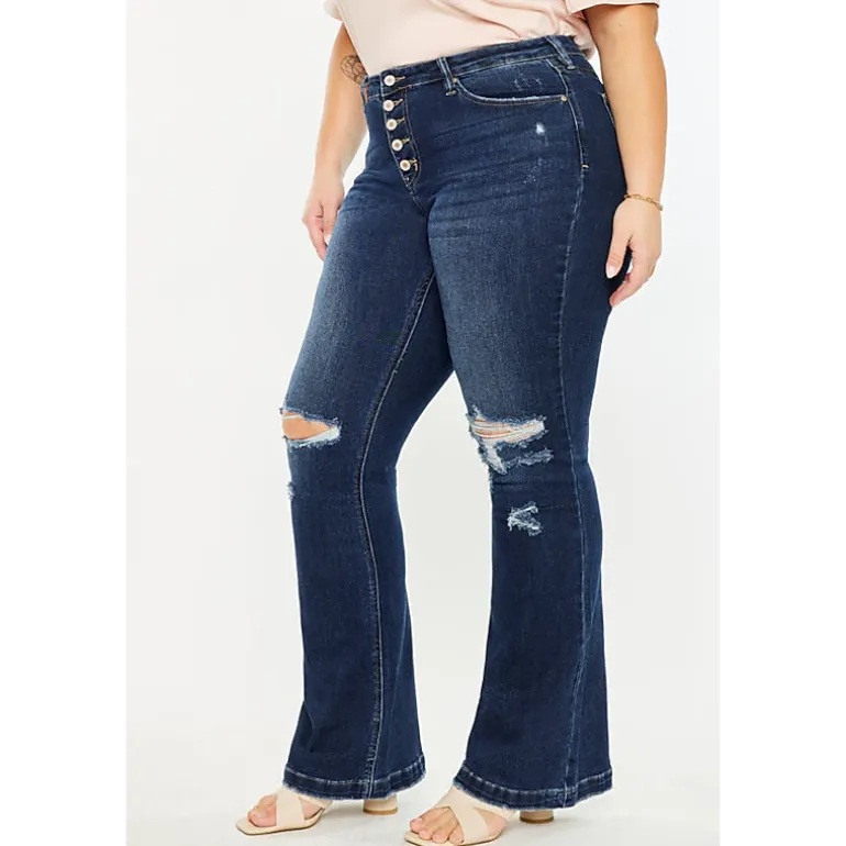 KanCan Women's Plus Size Harley Mid Rise Flare Jeans Harley