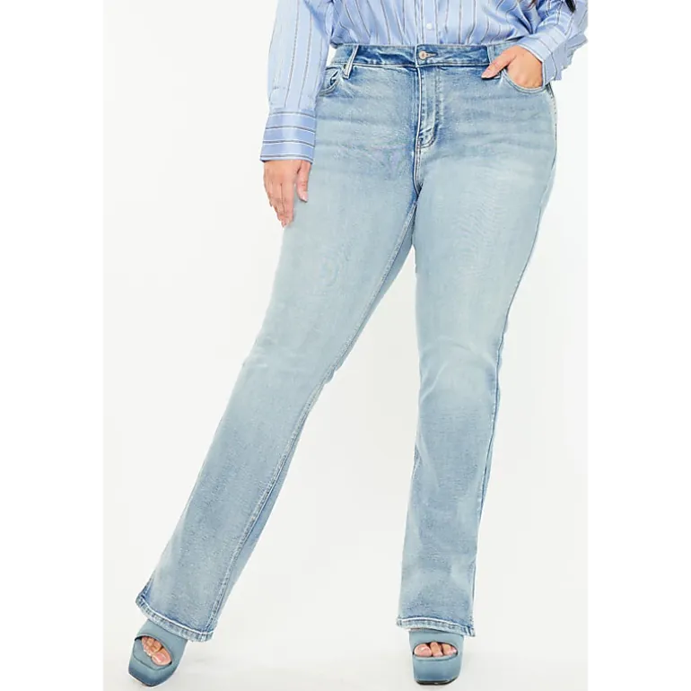 Kancan Women's Plus Size Mid Rise Y2k Bootcut Jeans Doreen