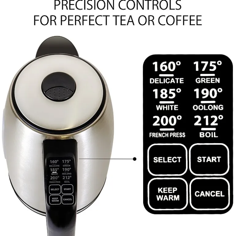 Kenmore 1.7L Cordless Electric Tea Kettle with 6 Temperature Pre-Sets