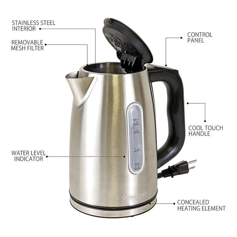 Kenmore 1.7L Cordless Electric Tea Kettle with 6 Temperature Pre-Sets